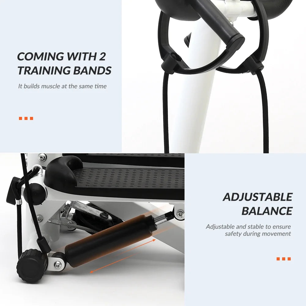 Steppers for Exercise, Mini Stair Stepper with Resistance Bands and Handlebar, 2 Ways to Use, Stair Climber Fitness Exercise Equipment for Full Body Training, 220 Lbs Weight Capacity