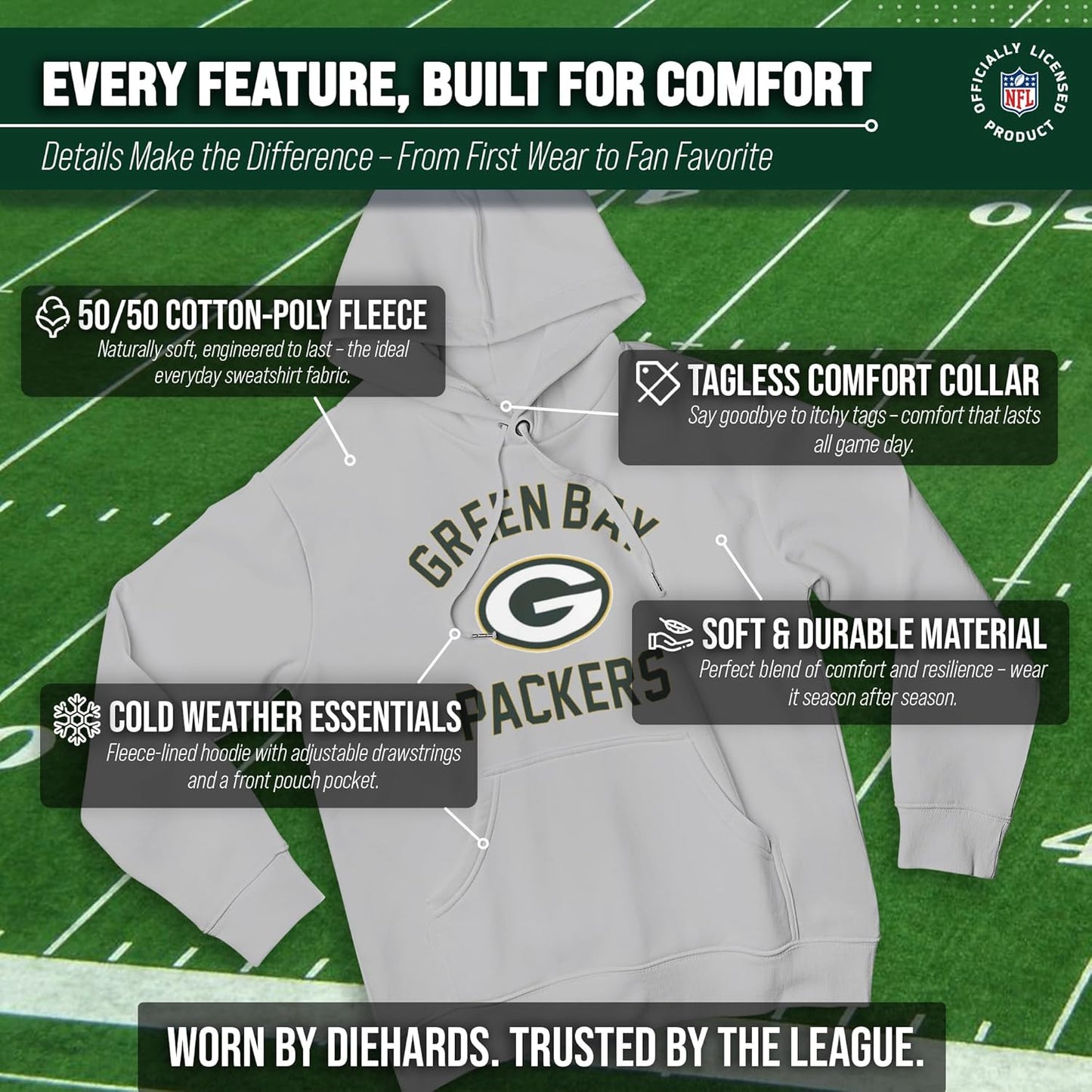 NFL Gameday Hoodie - Officially Licensed Football Hooded Sweatshirt - Cotton Blend Fleece -
