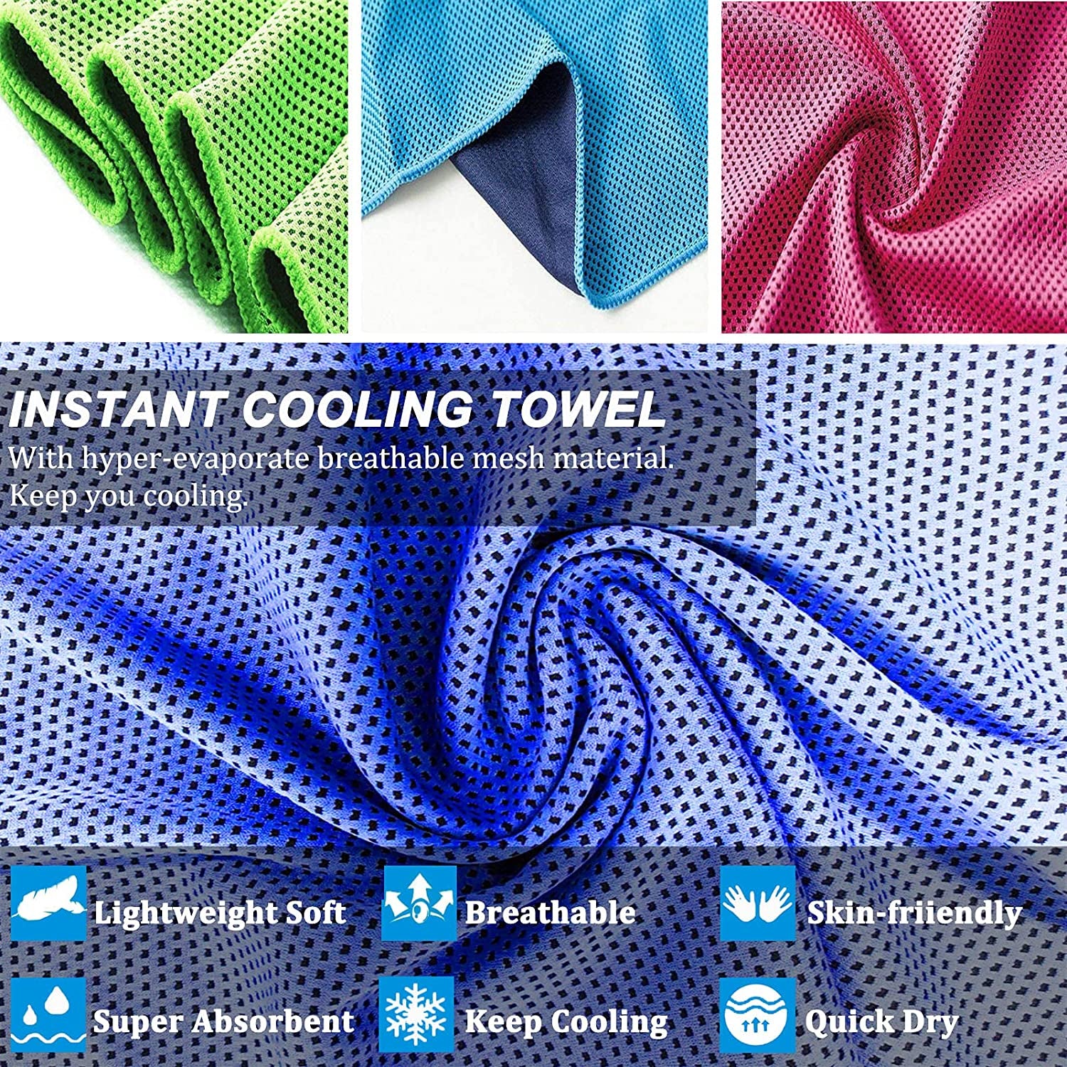 Ultimate Cooling Towels 4-Pack | 47"x12" Ice Cool Microfiber for Neck | Soft & Breathable for Yoga, Sports, Gym, Camping & More
