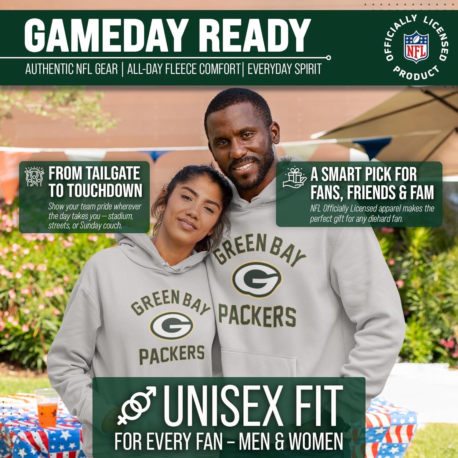 NFL Gameday Hoodie - Officially Licensed Football Hooded Sweatshirt - Cotton Blend Fleece -