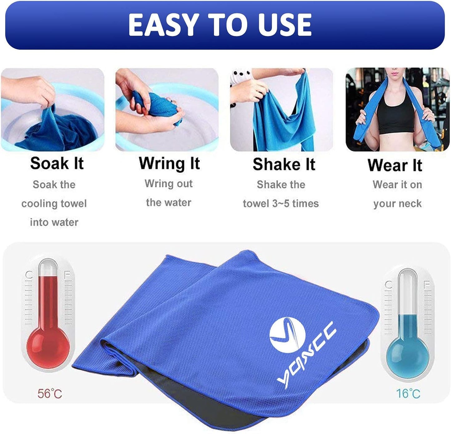 Ultimate Cooling Towels 4-Pack | 47"x12" Ice Cool Microfiber for Neck | Soft & Breathable for Yoga, Sports, Gym, Camping & More